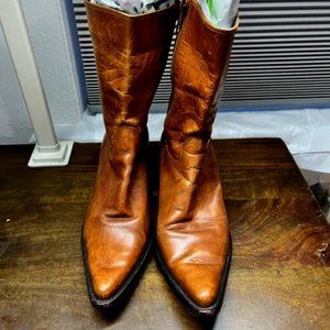 Steve Madden Vintage Cognac Leather Cuban Style Boots Sz8